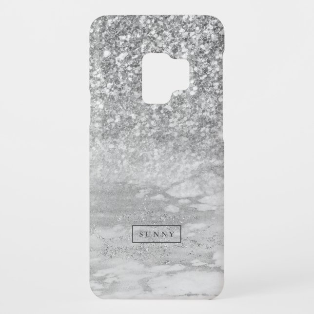 Silver Faux Glitter & Marble Ombre Case-Mate Samsung Galaxy Case (Back)