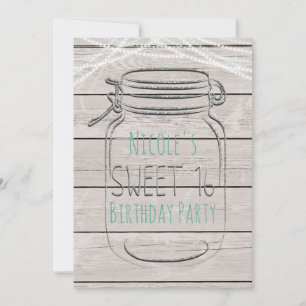 Silver Faux Glitter Mason Jar Sweet 16 Invitation