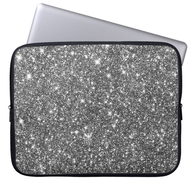 Silver Faux Glitter Modern Girly Pattern Laptop Sleeve (Front)