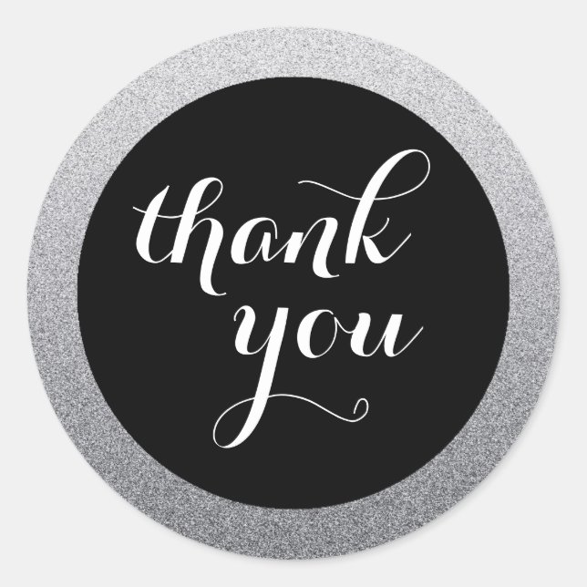 Silver Faux Glitter Ombre Thank You Favour Sticker (Front)