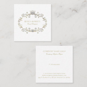 Silver Faux Glitter Ornate Crown Frame  Square Business Card