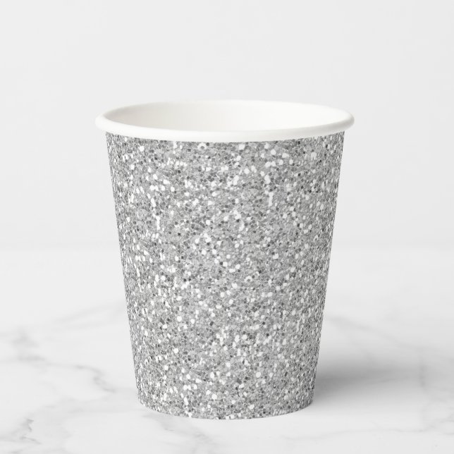 Silver Faux Glitter Pink Paper Cups (Front)