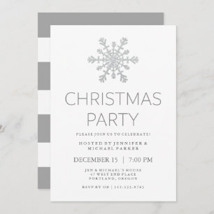 Silver Faux Glitter Snowflake Christmas Party Invitation