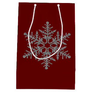 Silver Faux Glitter Snowflake Medium Gift Bag
