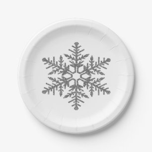 Silver Faux Glitter Snowflake Paper Plate