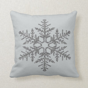 Silver Faux Glitter Snowflake Throw Pillow
