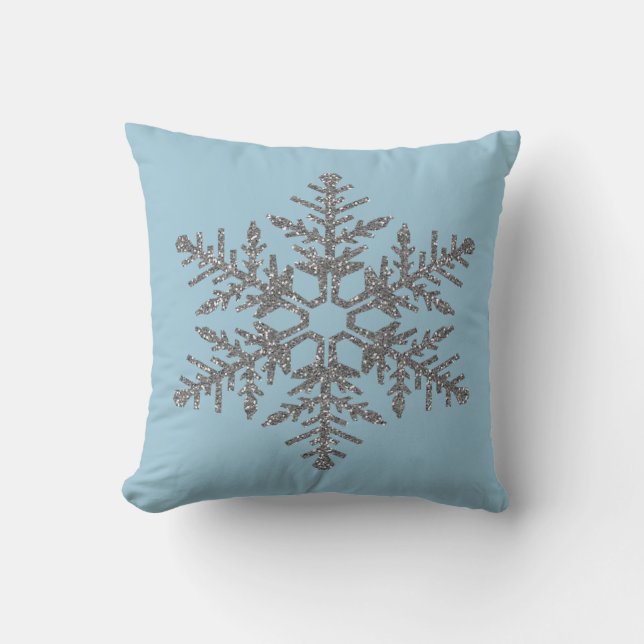 Silver Faux Glitter Snowflake Throw Pillow (Front)