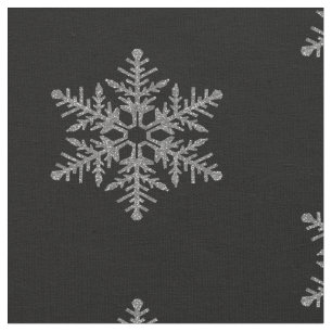 Silver Faux Glitter Snowflakes on Black Fabric