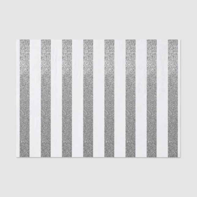 Silver Faux Glitter Striped Tissue Paper (Front)
