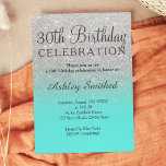 Silver faux glitter teal ocean ombre 30th birthday invitation<br><div class="desc">A modern,  original and simple faux silver glitter ombre 30th birthday invitation on a fully customizable tel ocean colour background. Thirtieth!</div>