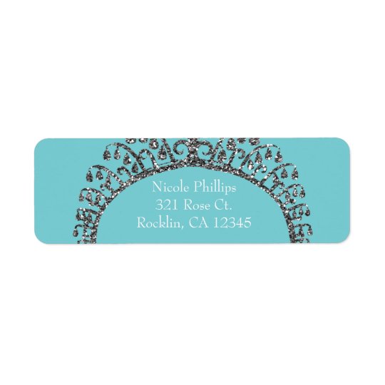 Silver Faux Glitter Tiara Crown Party Invitation Return Address Label
