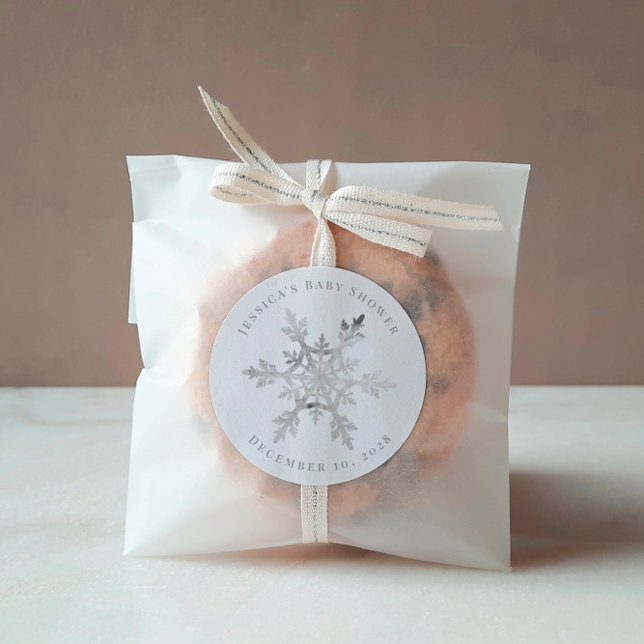 Silver Faux Glittery Snowflake Christmas Classic Round Sticker (Creator Uploaded)