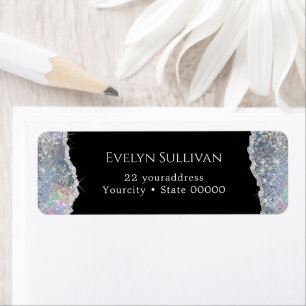 Silver faux iridescent glitter return address