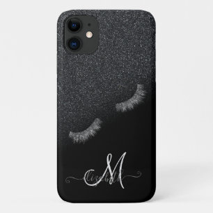 Silver Faux Lashes Black Glitter Ombre iPhone 11 Case