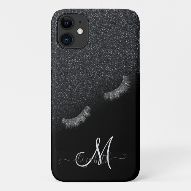 Silver Faux Lashes Black Glitter Ombre Case-Mate iPhone Case (Back)