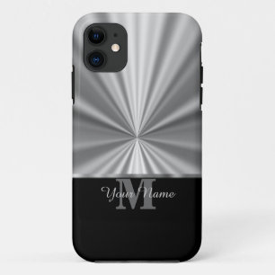 Silver faux metallic black monogram iPhone 11 case