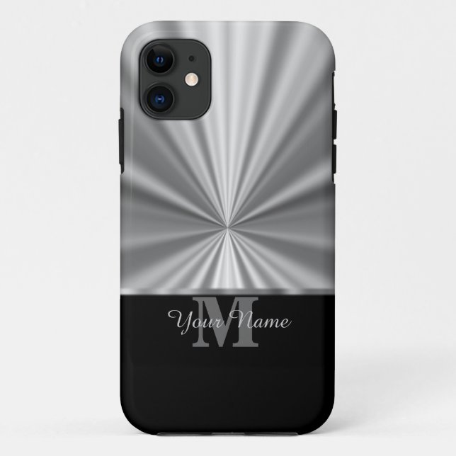 Silver faux metallic black monogram Case-Mate iPhone case (Back)