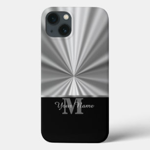 Silver faux metallic black monogram iPhone 13 case