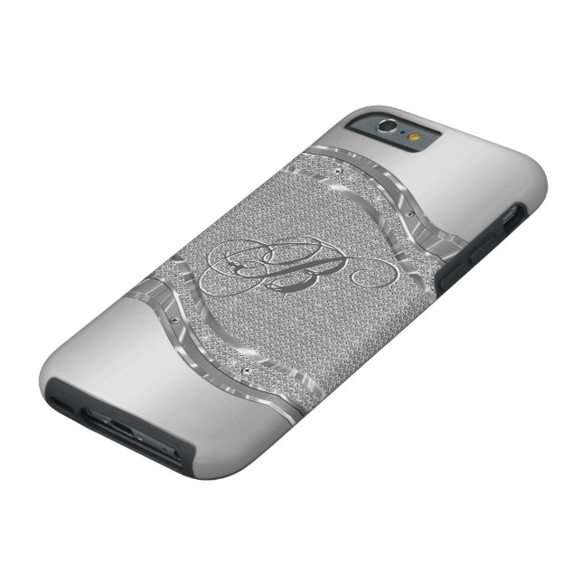 Silver Faux Metallic Look With Diamonds Pattern 2 Case-Mate iPhone Case (Top)