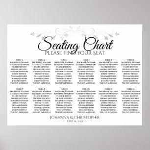 Silver Filigree 12 Table Wedding Seating Chart