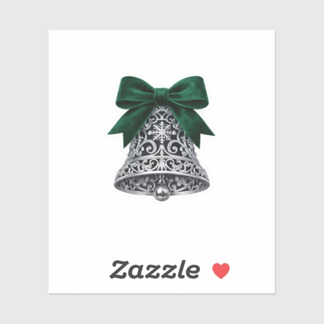 Silver Filigree Bell Emerald Green Velvet Bow (Sheet)