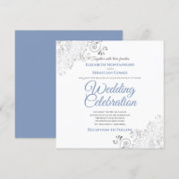 Silver Filigree Elegant Blue Grey Square Wedding