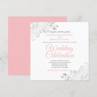 Silver Filigree Elegant Pink Grey Square Wedding