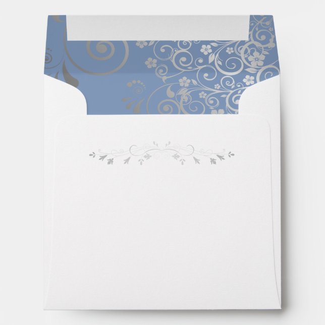 Silver Filigree Frills on Blue Square Wedding Envelope (Back (Bottom))