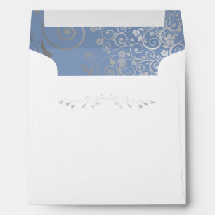 Silver Filigree Frills on Blue Square Wedding Envelope