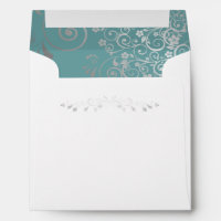 Silver Filigree Frills on Teal Square Wedding