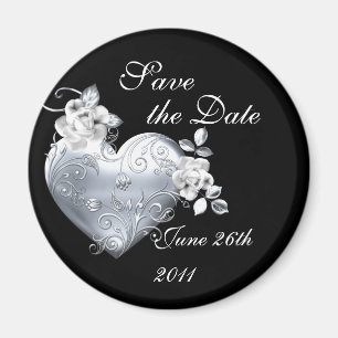Silver Filigree Heart & White Roses Magnet