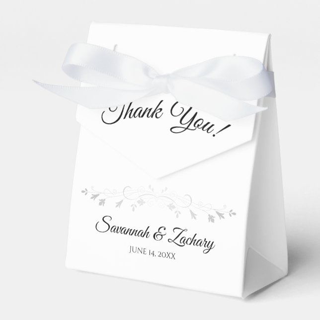 Silver Filigree Simple Elegant Wedding Thank You Favor Box (Front Side)