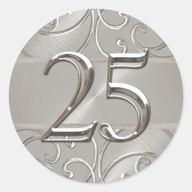 Silver Filigree Swirls 25 Classic Round Sticker (Front)