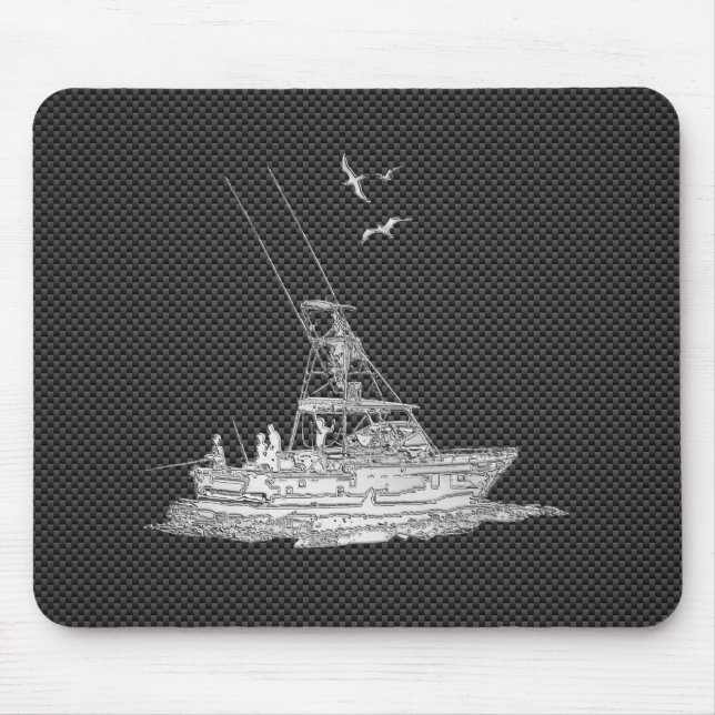 Silver Fishing Boat on Carbon Fibre Mouse Pad (Front)