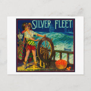 Silver Fleet Orange LabelMentone, CA Postcard