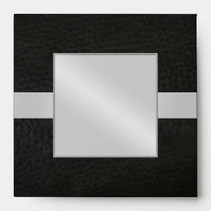 Silver Fleur De Lis Black Leather Wedding Envelope