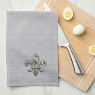 Silver Fleur de Lis Cloth Dishtowels