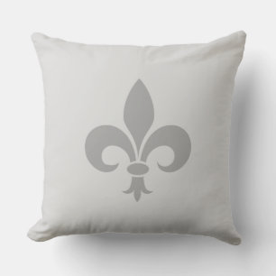 Silver Fleur de Lis on Light Grey Throw Pillow