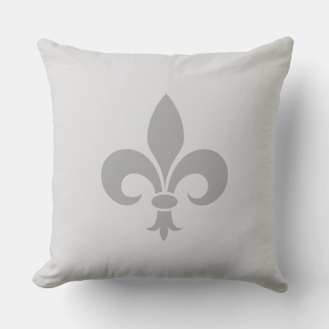 Silver Fleur de Lis on Light Grey Throw Pillow (Front)