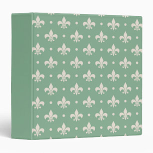 Silver Fleur De Lis pattern on green background Binder