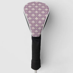 Silver Fleur De Lis pattern on purple background Golf Head Cover