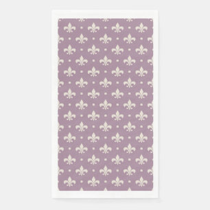 Silver Fleur De Lis pattern on purple background Napkin