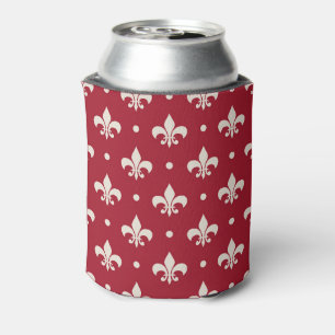 Silver Fleur De Lis pattern on red background Can Cooler