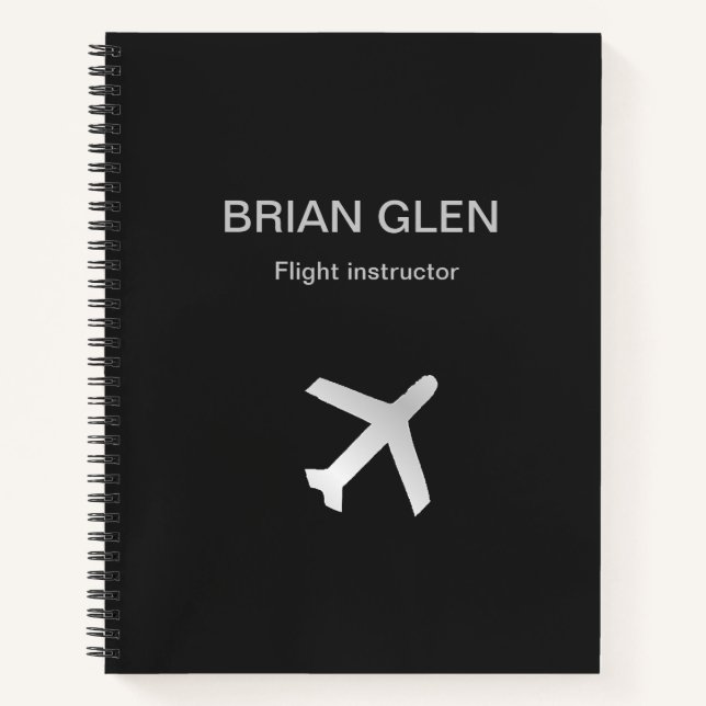 Silver flight plane silhouette grey notebook (Front)