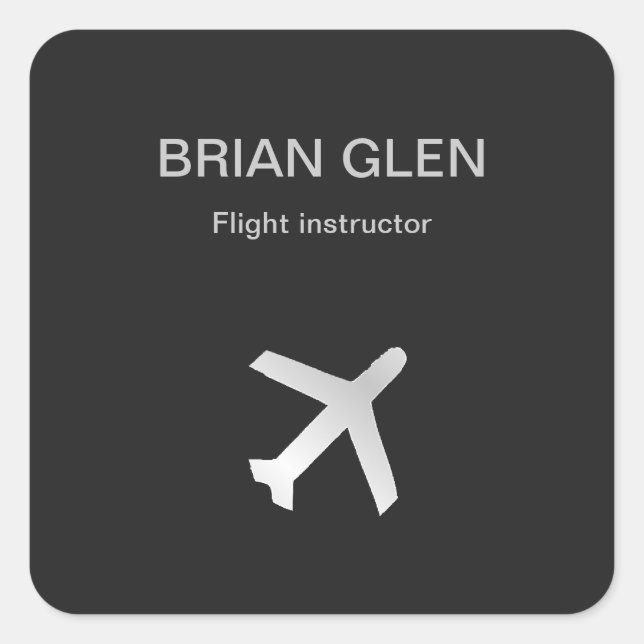 Silver flight plane silhouette grey square sticker (Front)