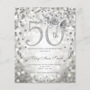 Silver Floral 50th Birthday Lights Invite Flyer