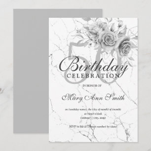 Silver Floral 50th Birthday Party Marble Invitation