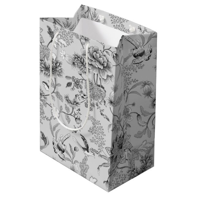Silver Floral and Hummingbird Medium Gift Bag (Back Angled)