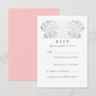 Silver Floral Blush and White Wedding RSVP Card
