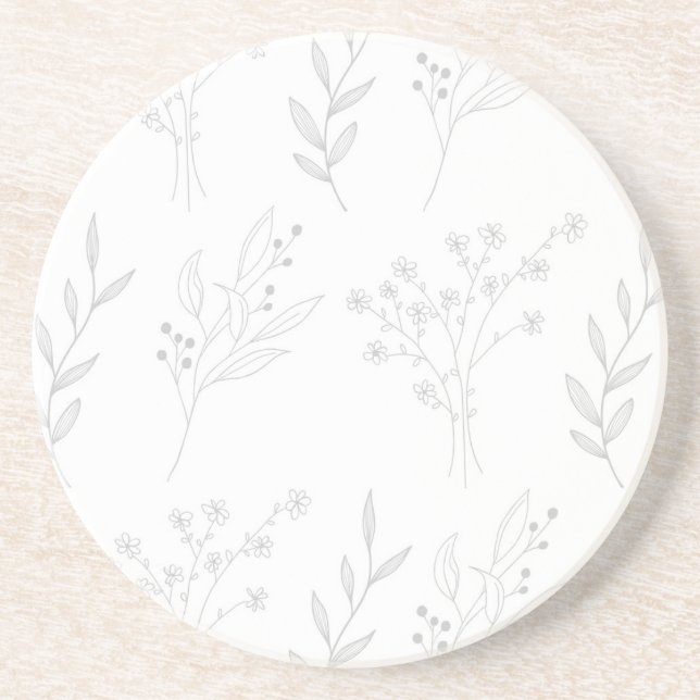 Silver Floral Boho Wedding Coaster (Front)